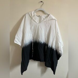 quagga green label | dip dye linen short sleeve cotton hoodie | one size